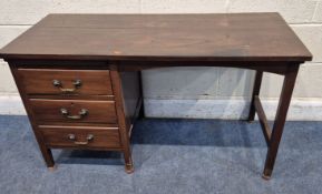 A 20TH CENTURY DESK, with three drawers, width 122cm x depth 55cm x height 69cm, condition report:
