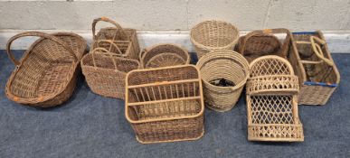 TEN WICKER BASKETS, varying in shape, size, style, etc, condition report: general signs of usage (