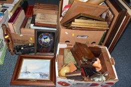 THREE BOXES AND LOOSE OF DECORATIVE HOUSEHOLD ITEMS AND BOOKS to include a box containing eleven