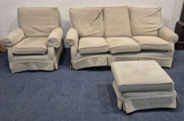 A MULTIYORK THREE PIECE LOUNGE SUITE, comprising a three seater sofa, length 190cm x depth 100cm x