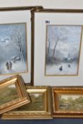 JAMES WALTER GOZZARD (1888-1950) 'IN WINTERS GRIP', figures are walking along a path towards a