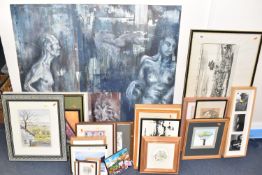 A SMALL QUANTITY OF PICTURES AND PRINTS ETC, to include amateur oils and watercolours, including a