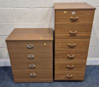 TWO MID CENTURY TEAK EFFECT CHESTS, the taller one with six drawers, 46cm x depth 45cm x height
