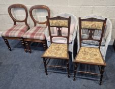 J REILLY'S, A PAIR OF BOLT BACK CHAIRS, with later tartan upholstery, along with two other pairs