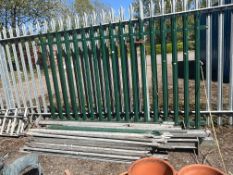 A COLLECTION OF GALVANISED AND PAINTED SECURITY FENCING, one panel made up, the rest of the posts,
