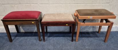 THREE PIANO STOOLS, varying in size, style, material, age, etc, condition report: all with general