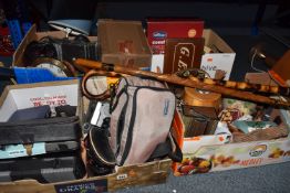 FOUR BOXES AND LOOSE MISCELLANEOUS ITEMS, to include a Nikon Coolpix E990 camera, a Fujifilm FinePix
