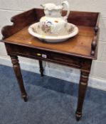 A 19TH CENTURY MAHOGANY WASH STAND, with raised back and sides, raised on turned legs, width 68cm