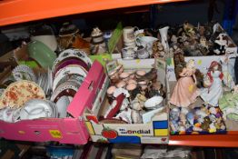 FOUR BOXES AND LOOSE OF DECORATIVE HOUSEHOLD CERAMICS to include four Wedgwood bisque nursery
