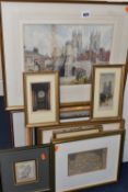 A WATERCOLOUR OF YORK MINSTER, MAPS AND PRINTS, the watercolour depicts Bootham Bar and gatehouse