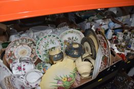 FIVE BOXES AND LOOSE OF MAINLY HOUSEHOLD CERAMICS AND GLASSWARE to include a Keeling & Co 'Losol