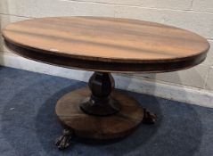 A VICTORIAN ROSEWOOD CIRCULAR TILT TOP BREAKFAST TABLE, raised on an octagonal support, a circular