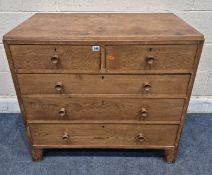 AN EARLY 20TH CENTURY OAK CHEST OF TWO SHORT OVER THREE LONG DRAWERS, width 92cm x depth 54cm x