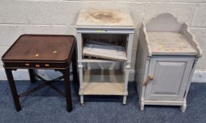 A WHITE PAINTED POT CUPBOARD, with a marble top, width 44cm x depth 36cm x height 79cm, another