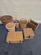 SEVEN ASSORTED WICKER BASKETS, condition report: general signs of usage (7)