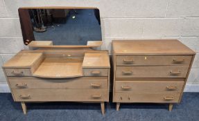 A LEBUS OAK DRESSING CHEST, with a single mirror, a glass shelf and four assorted drawers, width