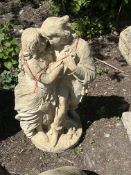 A CONCRETE GARDEN FIGURE OF EMBRACING LOVERS, 75cm high