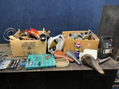 TWO TRAYS CONTAINING AUTOMOTIVE AND BICYCLE TOOLS including a Halfords battery charger, two Brooks