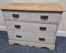 A PARTIALLY PAINTED CHEST OF TWO SHORT OVER TWO LONG DRAWERS, width 96cm x depth 46cm x height 79cm,