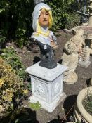 A CONCRETE BUST OF A LADY, on a square base, 106cm high, Condition Report: overpainted, top cemented