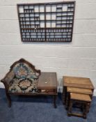 A REPRODUCTION TELEPHONE SEAT, with scrolled details, and a single drawer, width 95cm x depth 46cm x