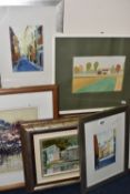 A SMALL COLLECTION OF 20TH CENTURY PICTURES, comprising of two continental street scenes, both