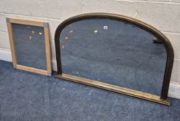 A GILT WOOD OVERMANTEL MIRROR, width 114cm x height 75cm, along with another mirror, condition