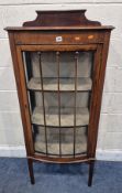 AN EARLY 20TH CENTURY MAHOGANY BOW FRONT CHINA CABINET, with a single door, width 61cm x depth