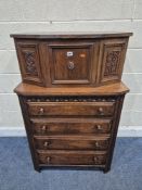 A 20TH CENTURY OAK CABINET, with a single cupboard door, over four drawers, width 78cm x depth