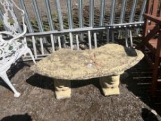 A CURVED CONCRETE GARDEN BENCH, with squirrels as supports, 100cm wide, Condition Report: some