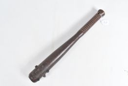 A 20th-CENTURY WOODEN TRENCH RAIDING CLUB, this is made from turned wood with a ribbed handle, the