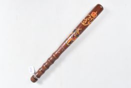 A GEORGE VI CARVED WOODEN CEREMONIAL TRUNCHOEN, this features the George VI Crown and a Coat of