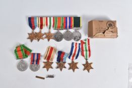 A WWII GROUP OF MEDALS WITH GEORGE VI TERRATORIAL EFFICIENCY MEDAL AND A 2nd BOXED SET OF WWII