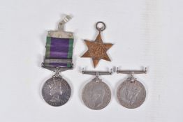 A QEII GENERAL SERVICE MEDALS AND THREE WWII MEDALS, the GSM is correctly impressed R1946032 SAC G.