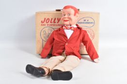 A VINTAGE BOXED PALITOY 'JOLLY JIM' VENTRILOQUISTS DOLL, c.1950's, plastic head with moulded red