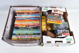 TWO TRAYS OF MIXED COLLECTIBLES, to include five sealed Atlas Editions Eddie Stobart coach and lorry