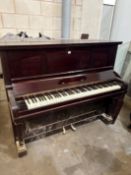 A KIRKWOOD OF LONDON MAHOGANY UPRIGHT PIANO, width 150cm, depth 64cm, 126cm, condition report: panel
