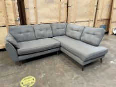 A FRENCH CONNECTION HOME GREY UPHOLSTERED CORNER SOFA with chaise end, length 230cm x 187cm x height