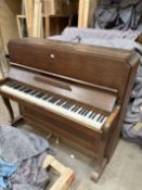 AN UNBRANDED MAHOGANY UPRIGHT OVERSTRUNG PIANO, width 134cm, depth 59cm, height 113cm, condition