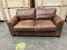 A HALO BROWN LEATHER TWO SEATER SETTEE, length 173cm x depth 99cm x height 83cm, condition report: