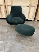 AN EMERALD GREEN FABRIC ARMCHAIR, on gold coloured metal legs, width 75cm x depth 75cm x height