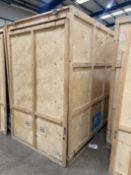 AN INDUSTRY STANDARD WOODEN STORAGE CONTAINER, constructed from pine and plywood, on a pallet, width