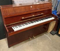 A HUPFELD MODEL CARMEN GLOSSY MAHOGANY UPRIGHT OVERSTRUNG PIANO, length 146cm, depth 55cm, height