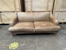 A BROWN LEATHER THREE SEATER SETTEE, length 212cm x depth 106cm x height 87cm. PLEASE NOTE: THIS