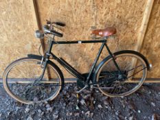 A VINTAGE STYLE RALEIGH GENTS BIKE, with a leather saddle, 3-speed Sturmey Archer gears and light,