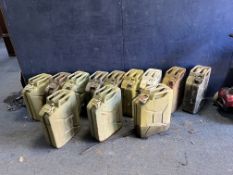 TWELVE TWENTY LITRE 'JERRY' CANS including three stamped with a 'crows foot' and dated 1988 and