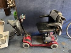 AN INVACARE LYNX MOBILITY SCOOTER with two keys, power cable, front basket and various fabric