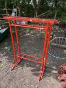 A PAIR OF BUILDERS TRESTLE STANDS, height adjustable, min height 131cm, width at top 100cm
