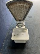 A VINTAGE SET OF AVERY GROCERS SCALES with a fan mechanical readout, height 75cm