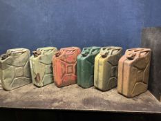 SIX TWENTY LITRE 'JERRY' CANS including two stamped WD. One dated 1951, another 1953 (6) Condition